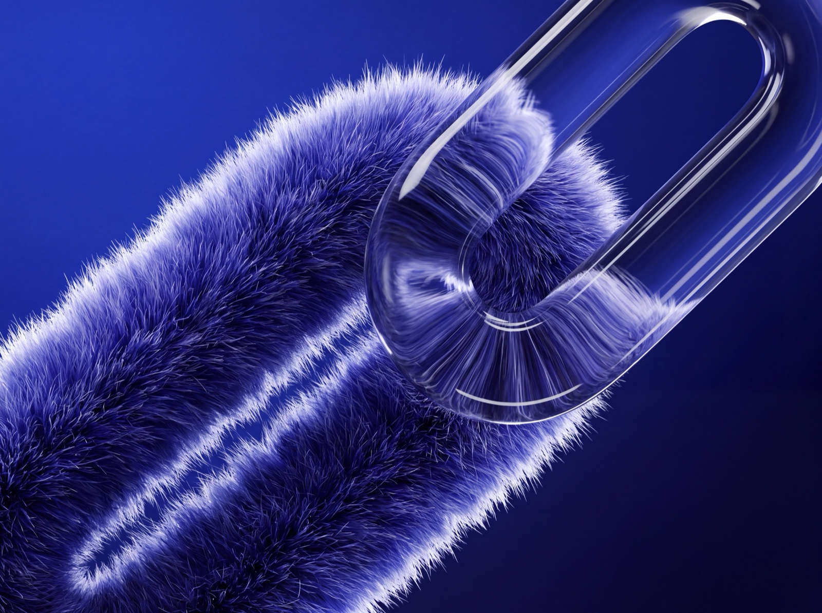 Close-up of a fur chain link joined with a glass link